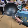 New Laser crafted Honeycomb 30cm pan for safe and healthy cooking.stainless steel body.non stick ceramic pan.un breakable and heat-up function.(black). 