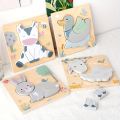 3D Wooden Cartoon Animals Cognitive Puzzles For Kids Children's Wooden Puzzles Toys Colors Shapes Baby Educational Toys Game. 