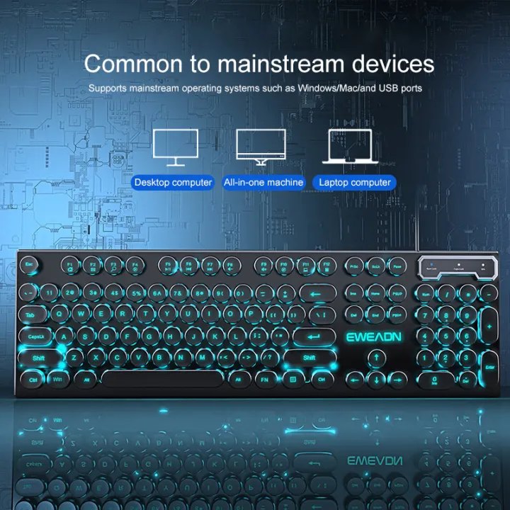 EWEADN%20Typewriter%20Gaming%20Keyboard,%20104%20Keys,%20Retro%20Punk%20Round%20Keycaps,%20Blue%20Backlight,%20USB%20Wired,%20for%20Windows%20PC/Laptop%20-%20Image%202