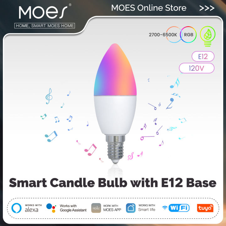 MOES Smart Candle LED Bulb E12 WiFi Tuya 5W RGBCCT 16 Million Colors 2700–6500K Voice Control Supported