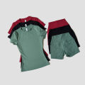 Sports Sets Fitness Hip-lifting Tight Top Short Sleeve Running Workout Gym Shorts Tracksuits For Women Breathable Sports Suits. 