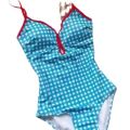 Women One Piece Swimwear Style Cute Checkered Open Back Bathing Suit Sweet Simple Swimsuit Summer Beachwear Swimsuit Dress.