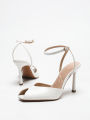 Chic Square-Toe Leather Peep-Toe Slingback Stiletto Heels, Stylish Fashion Footwear.