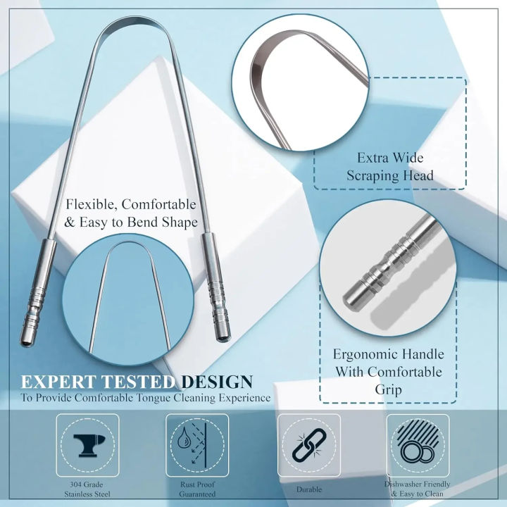 Stainless Steel Tongue Scrapers with Large Case, Tongue Scraper, Tongue Coating Scraper, Odorless, Exquisite Box Packaging