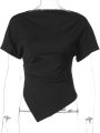 Dulzura O-Neck Short Sleeve Ruched Slim Irregular T-Shirt Women'S Casual Versatile Y2K Top Party Club Street Style Summer Outfit. 