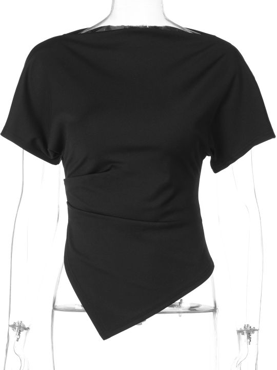 Dulzura%20O-Neck%20Short%20Sleeve%20Ruched%20Slim%20Irregular%20T-Shirt%20Women'S%20Casual%20Versatile%20Y2K%20Top%20Party%20Club%20Street%20Style%20Summer%20Outfit%20-%20Image%206