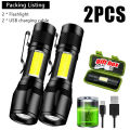 Mini LED Flashlight COB+XPE Portable Torch USB Charging Camping Lantern Zoomable Focus Light Tactical Flashlight with Pen Clip. 