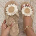 2024 New Linen Flower Decor Flip Flops Fashion Women Slides Flat Heel Outdoor Beach Summer Woman Slippers Ladies Shoes.
