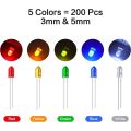 200 Pcs Led Diode, 3mm 5mm Clear LED Light Emitting Diodes Bulb LED Lamp Red Green Blue Yellow White, for Science Experiment. 
