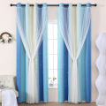 1PC Blue and Yellow Gradient Stars Perforated Curtains, Fabric Yarn One Double Layer Curtains, Living Room Blackout Decoration. 