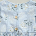 Baby Romper with Hairband Kids Floral Print Round Neck Fly Sleeve Bodysuit+ Headband for Summer Blue/Yellow 0-24 Months. 