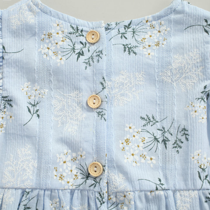 Baby%20Romper%20with%20Hairband%20Kids%20Floral%20Print%20Round%20Neck%20Fly%20Sleeve%20Bodysuit+%20Headband%20for%20Summer%20Blue/Yellow%200-24%20Months%20-%20Image%202