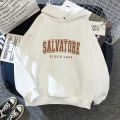 Salvatore Since1864 Men Printed Hoodie Vampire Diaries Jumper Vintage TVD Damon Stefan Crewneck Sweatshirt Fans Top Sweatshirt. 