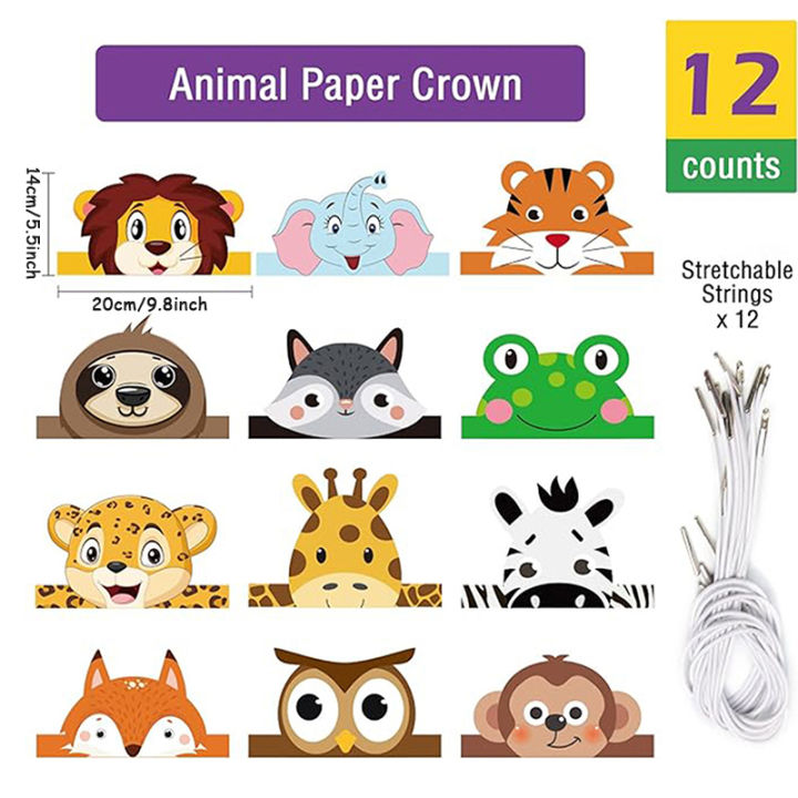 12pcs/set%20Jungle%20Animal%20Paper%20Hats%20Safari%20Party%20Decor%20Happy%20Birthday%20Party%20Decorations%20Kids%20Jungle%20Wild%20One%20Baby%20Shower%20-%20Image%202