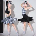Robes de danse latine pour filles, manches courtes, pour concours de salle de bal, Costumes de spectacle sur scène. 