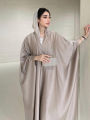 Middle Eastern Muslim Robe Fashion Soft Light Satin Bat Sleeves Long Sleeved Coat Women's Arabic Robe.