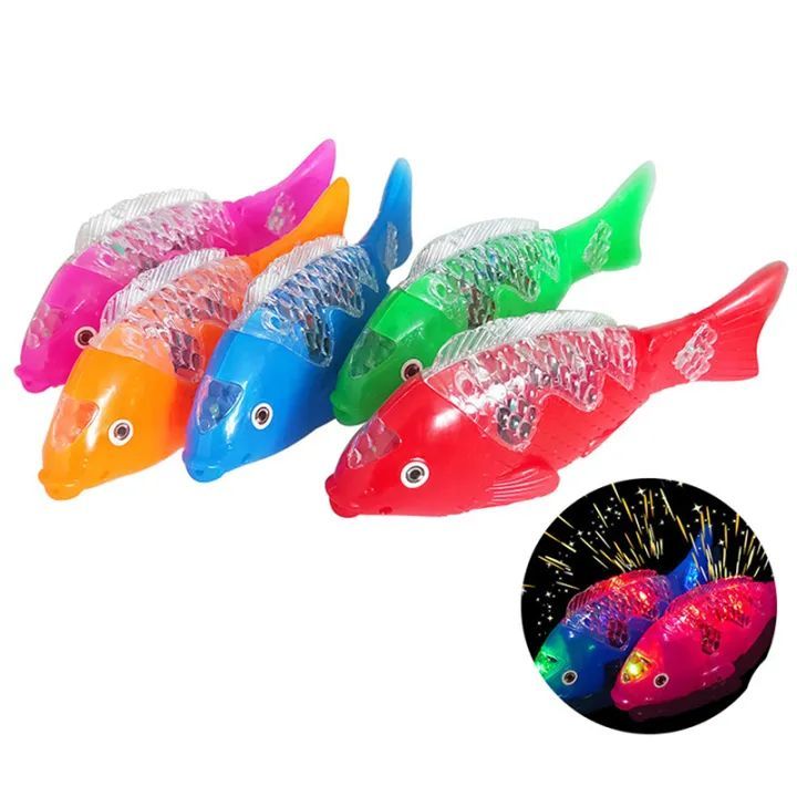 Electric Battery Operated Vibration Fish Toy With 3D Lights - Multicolor