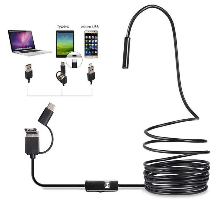 7mm Endoscope Camera 3 in 1 Support Type C Micro USB Interface Waterproof Camera Borescope Inspection For Android Mobile Phone 1M Soft Cable