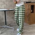 Winter Plaid Wide-Legged Pants for Women High-Waisted and Loose Fit Fleece-Lined Thickened Lamb Wool Casual and Warm Pants. 