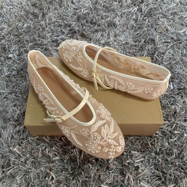 Embroidery%20Pearl%20Mesh%20Ballet%20Flats%20Women%20Fashion%20Hollow%20Round%20Toe%20Flat%20Sandals%20Elegant%20Comfortable%20Belt%20Buckle%20Mary%20Jane%20Shoes%20-%20Image%203