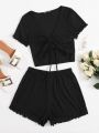 Ladies Lettuce Top and T-Shirt Pant Set, Comfortable Casual Wear.
