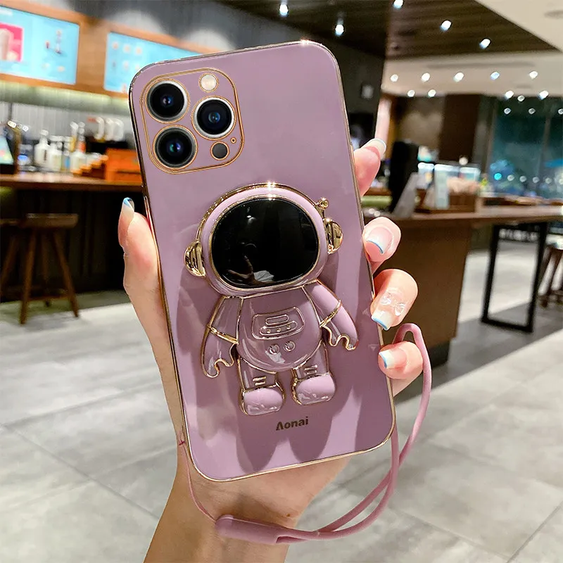 Custodia Per IPhone 12 Mini Con Supporto Nascosto E Astronauta 3D, Bordo Placcato, Protezione Fotocamera, TPU Morbido