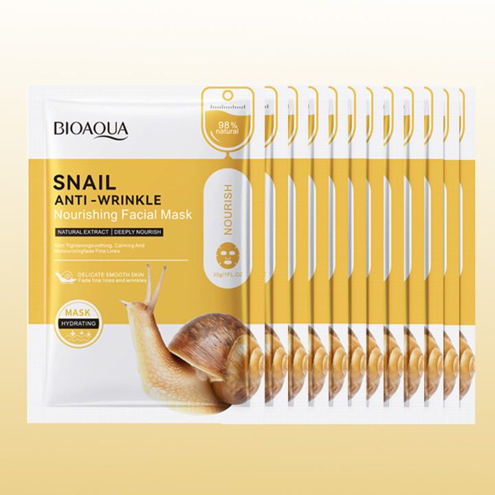 12pcs BIOAQUA Snail Original Liquid Face Masks Facial Mask Beauty Skin Care Facial Moisturizing Anti aging Sheets Masks for Face