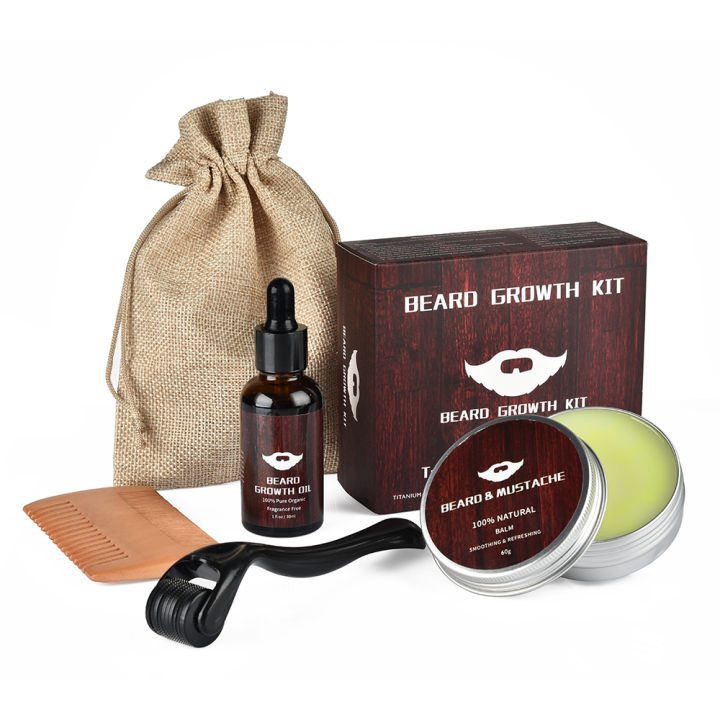 Airline Store 4pcs/set Beard Growth Kit For Men Hair Enhancer Thicker Mustache Grooming Beard Care Oil Moisturizer Wax Balm With Roller Comb phone case