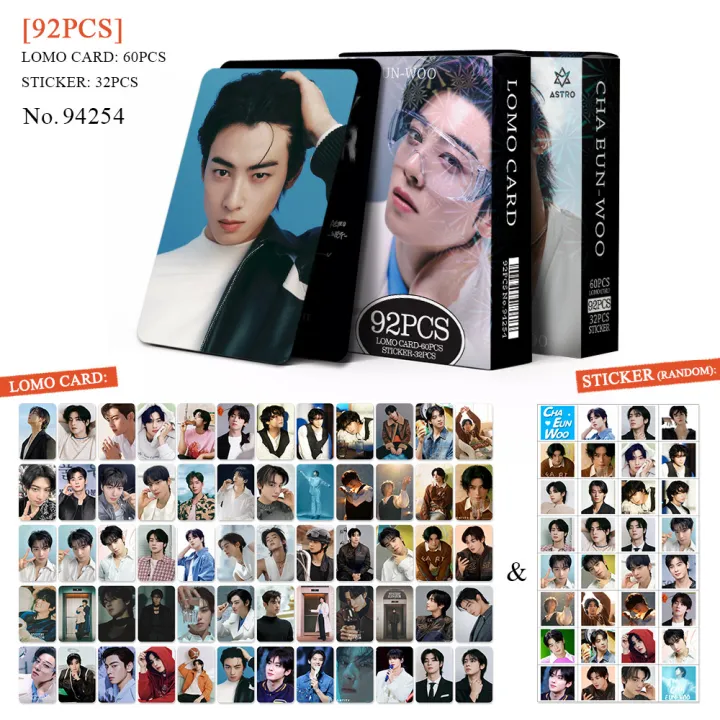 MoupBoi 92pcs Kpop Cha Eun Woo Photo Card LOMO Card JINJIN MJ Yoon SanHa Moon Bin ASTRO Stickers and Postcard Fans Gift Collection Phone case