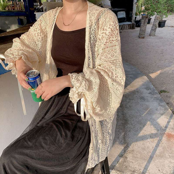 Swanwany%20Summer%20sweet%20thin%20sunscreen%20cardigan%20female%20Korean%20lace%20up%20openwork%20blouse%20female%20holiday%20beach%20daily%20long%20sleeve%20blouse%20phone%20case%20-%20Image%202