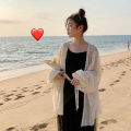 Swanwany Summer sweet thin sunscreen cardigan female Korean lace up openwork blouse female holiday beach daily long sleeve blouse phone case.
