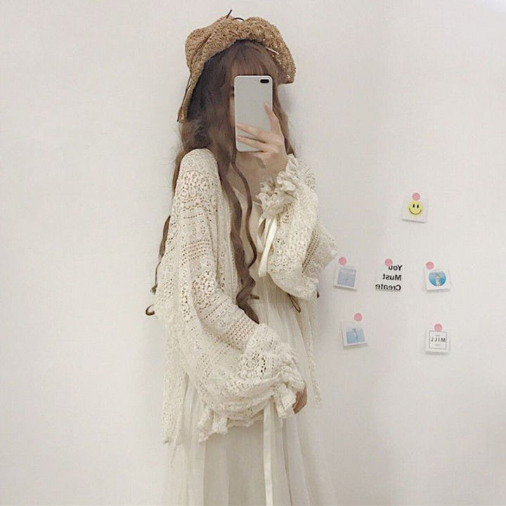 Swanwany%20Summer%20sweet%20thin%20sunscreen%20cardigan%20female%20Korean%20lace%20up%20openwork%20blouse%20female%20holiday%20beach%20daily%20long%20sleeve%20blouse%20phone%20case%20-%20Image%205