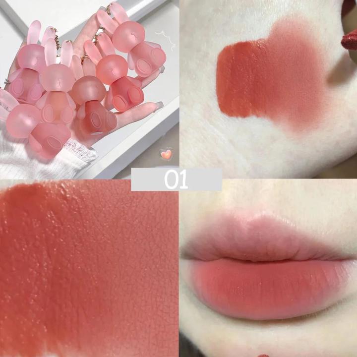 Monologuee Cute Rabbit Matte Velvet Lip Glaze Summer Lovely Bunny Keychain Lip Mud Matte Texture Lipstick Pink Red Lip Gloss Tint Cosmetic phone case