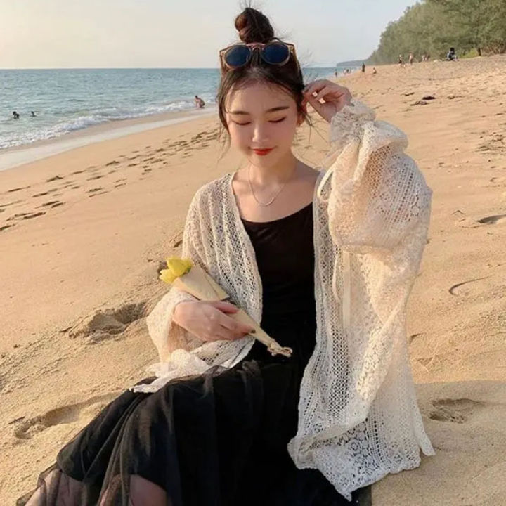 Swanwany%20Summer%20sweet%20thin%20sunscreen%20cardigan%20female%20Korean%20lace%20up%20openwork%20blouse%20female%20holiday%20beach%20daily%20long%20sleeve%20blouse%20phone%20case%20-%20Image%203