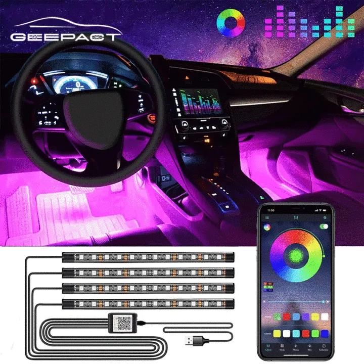 Geepact Car Interior Light Car Accesories Car LED Strip Light RGB APP Control Car Interior Decoration Sound Active Function Car Foot Under Dash Lighting Kit Atmosphere Light Auto Ambient Lamp Remote 12V Car Light Toyota