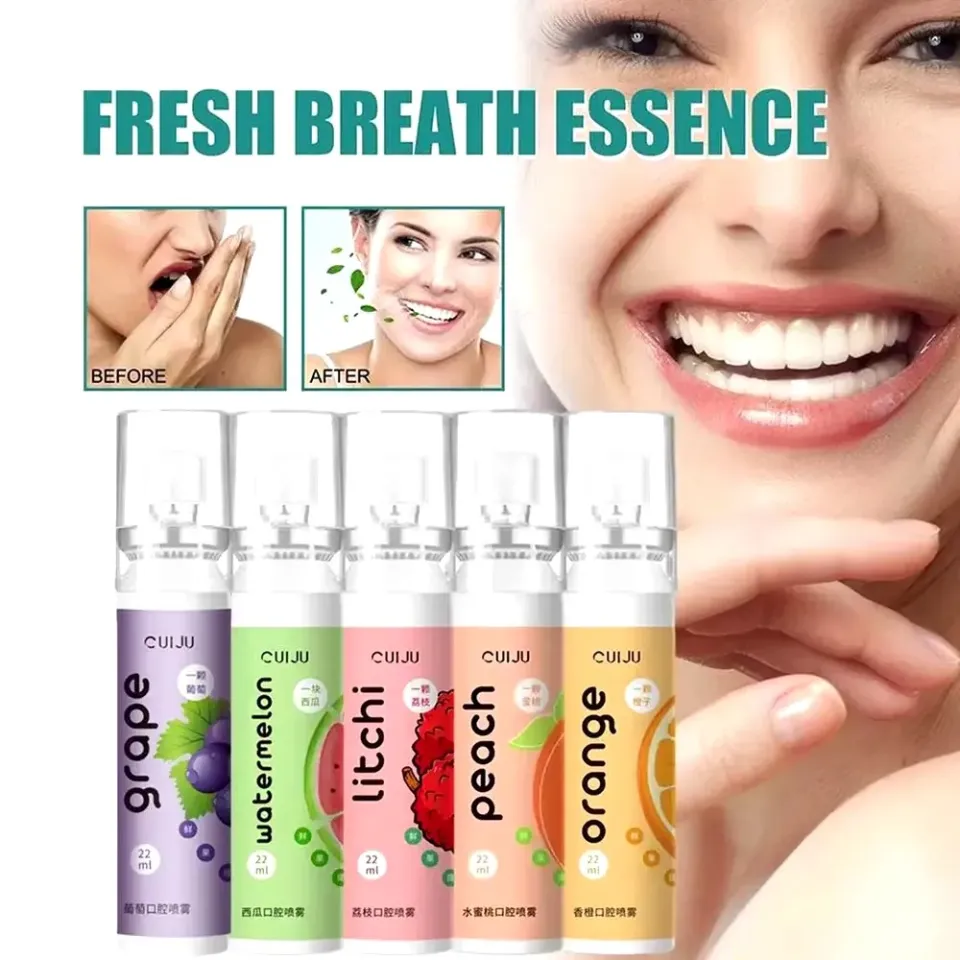 Oral Fresh Spray Mouth Freshener 6 Smell Fresh Breath Mouth Fruit Litchi  Peach Grape Flavor Persistent Portable Oral Care-1 pc only