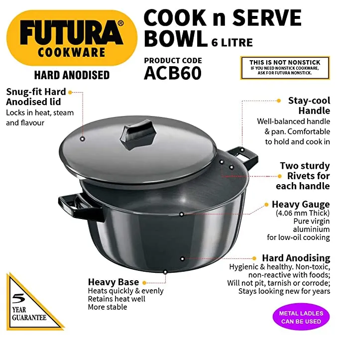 Futura%20Cookware%20Hard%20Anodised%206%20Ltr%20Cook%20&%20Serve%20Bowl%20-%20Image%202