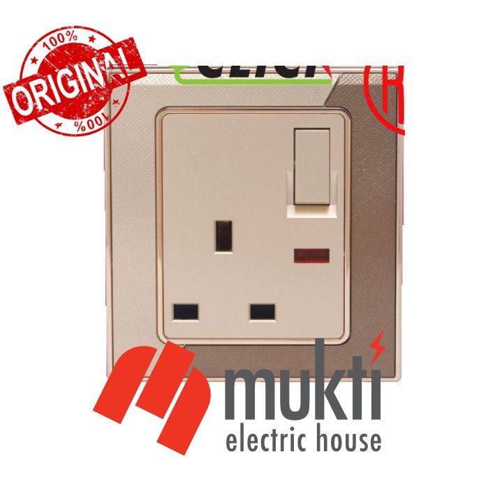CLICK Marigold Series 13A Three Pin Flat Socket with Indicator Electrical Wall Switch 3 Pin