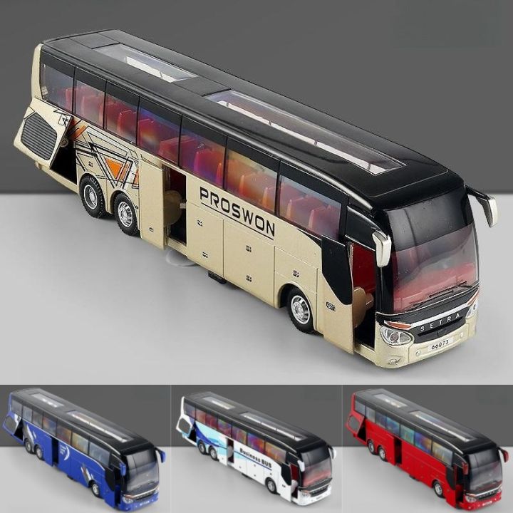 1/50 SETRA Luxury Coach Bus Toy Car Diecast Miniature Model Pull Back Sound Light Educational Collection Gift For Boy Children Superman