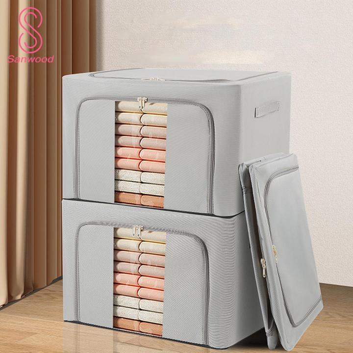 Zippered Clothing Storage Container Foldable Clothes Storage Box with Clear Window Space Saving Quilt Storage Container for Home Organization