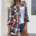 Ladies Plaid Shirts Turn-down Collar Long Sleeve Casual All Match Blouse Tops For Spring Autumn. 