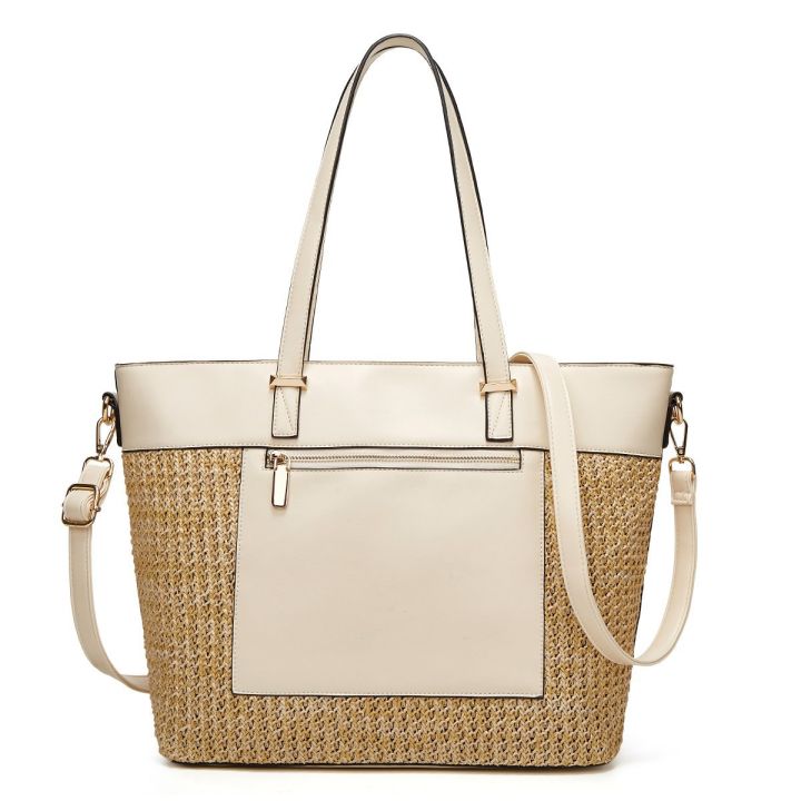 2023 Spring/Summer New Women's Versatile Contrast Handheld Tote Grass Woven Beach Shoulder Bag