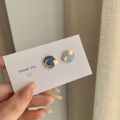 S925 Silver Pin Korean Vintage Sun Moon Stud Earrings Feminine Asymmetrical Earrings Geometric Circle Heart-Shaped Earrings. 