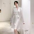 Couple Nightgown Women's Spring Autumn and Winter Ice Silk Bathrobe Middle Robe Men's Hotel Style Large Size Loose Home Wear. 