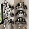 1/2/3pcs Bathroom WC Wall Shelf Triangle Shower Storage Rack Bath Shampoo Wall Free Punching Black Aluminum Toilet Corner Shelf. 