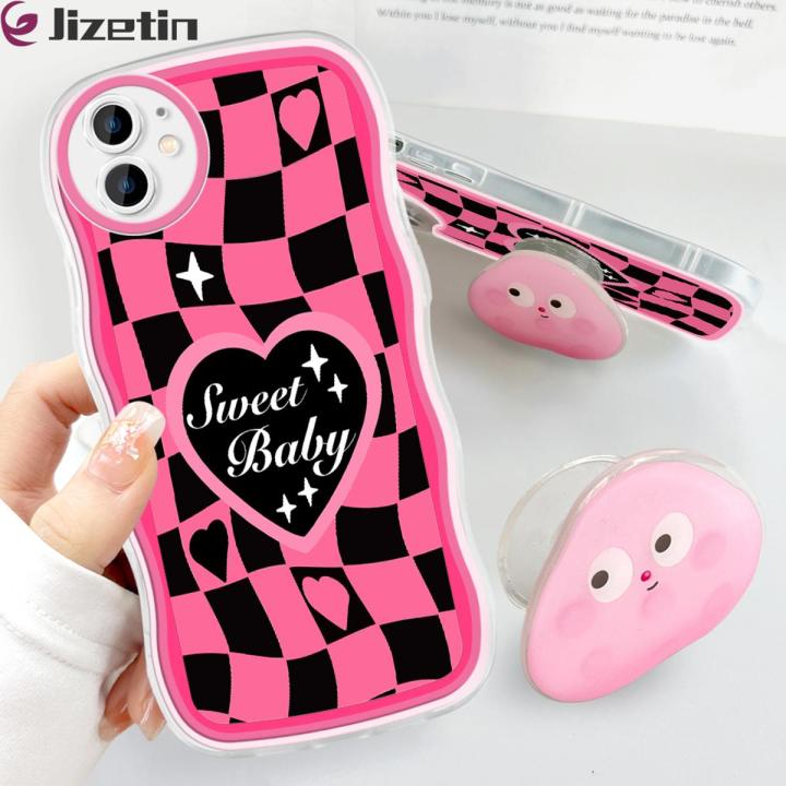 Jizetin for iPhone 12 Back Cover Free Pop Socket Love Ripple