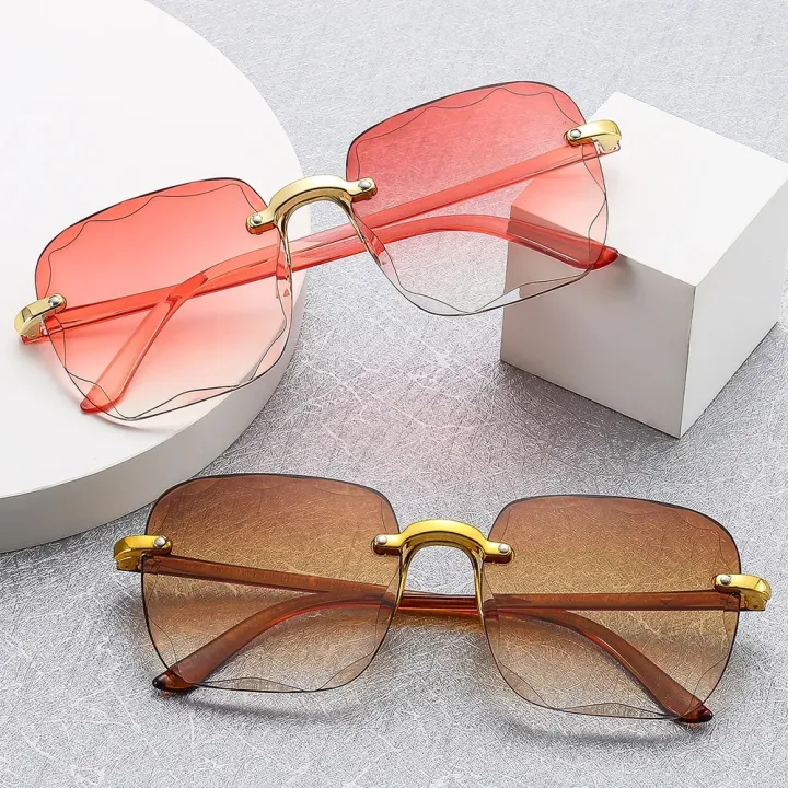 2023%20New%20Rimless%20Women's%20Sunglasses%20Fashion%20Gradient%20Lenses%20Sun%20glasses%20Lady%20Vintage%20Alloy%20Legs%20Classic%20Designer%20Shades%20UV400%20-%20Image%204