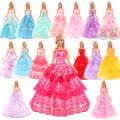 【LuckyBabyFans Store】(New) fashion 15 items/set doll accessories = 5 dresses random pick 10 shoes wedding Noble party gown clothes for Barbie doll outfit. 