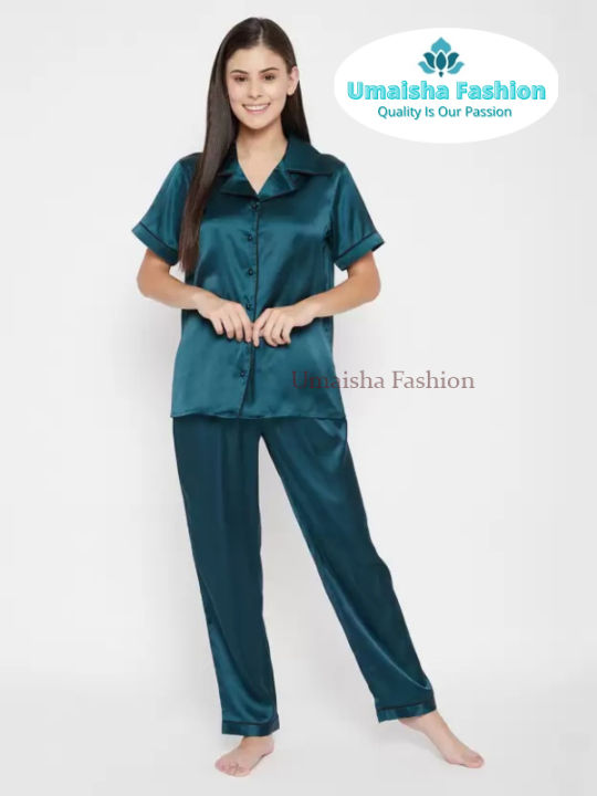 Comfortable%20Short%20Sleeve%20Night-wear%20Shirt%20and%20Pant%20Set%20for%20Ladies,%20Pure%20Silk%20and%20Satin%20-%20Image%205