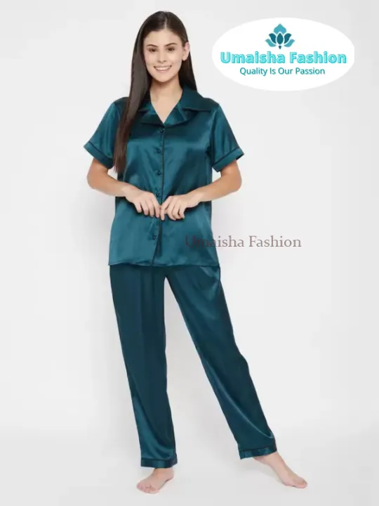 Comfortable%20Short%20Sleeve%20Night-wear%20Shirt%20and%20Pant%20Set%20for%20Ladies,%20Pure%20Silk%20and%20Satin%20-%20Image%205